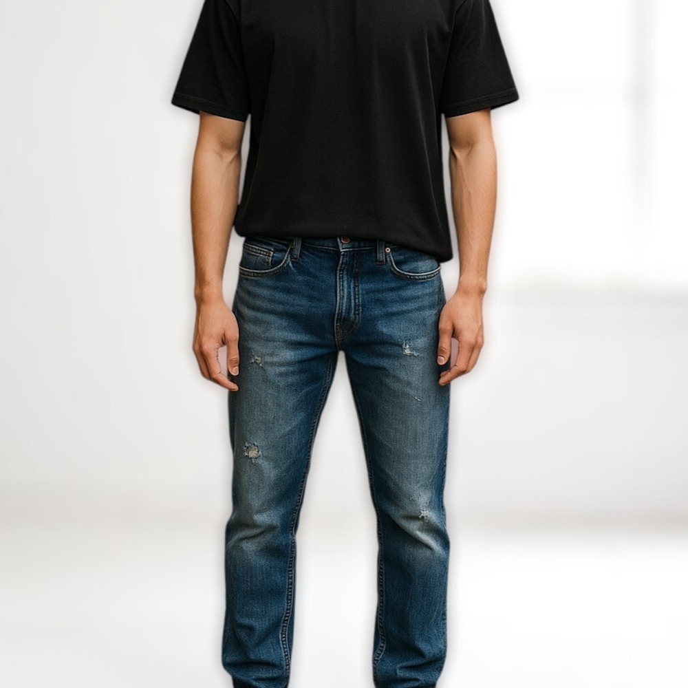 Diesel Thanaz Mens Jeans 33x32 Blue Preppy Grunge Slim Whiskered Distress Pants
